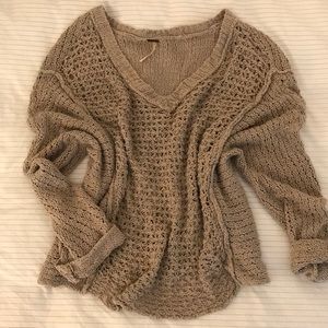 Free People Open Knit Taupe Sweater